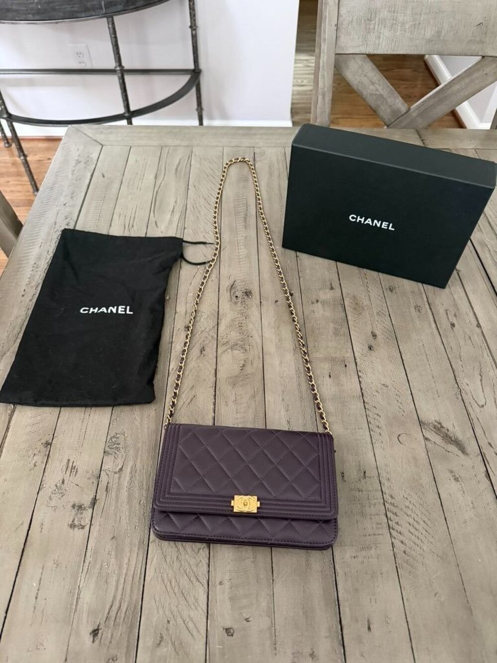 Chanel Dark Purple Boy Wallet on Chain WOC